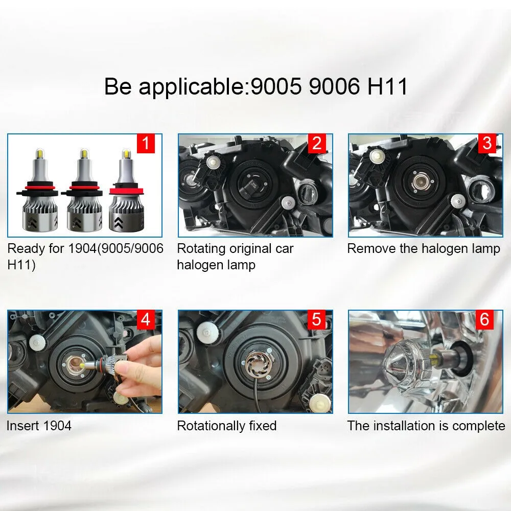 Kit LED Headlight Plug & Play Bright Car IP68 Waterproof 2 Pcs 30000LM 55W