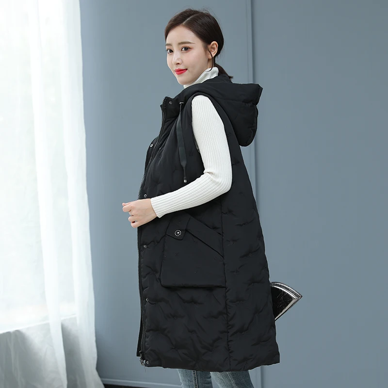 Жилет женский длинный на молнии куртка без рукавов с большими карманами