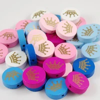 50 pcslot mixed color crown pattern 20mm wood beads for jewelry making diy toys pacifier clip wooden beads wholesale supplies