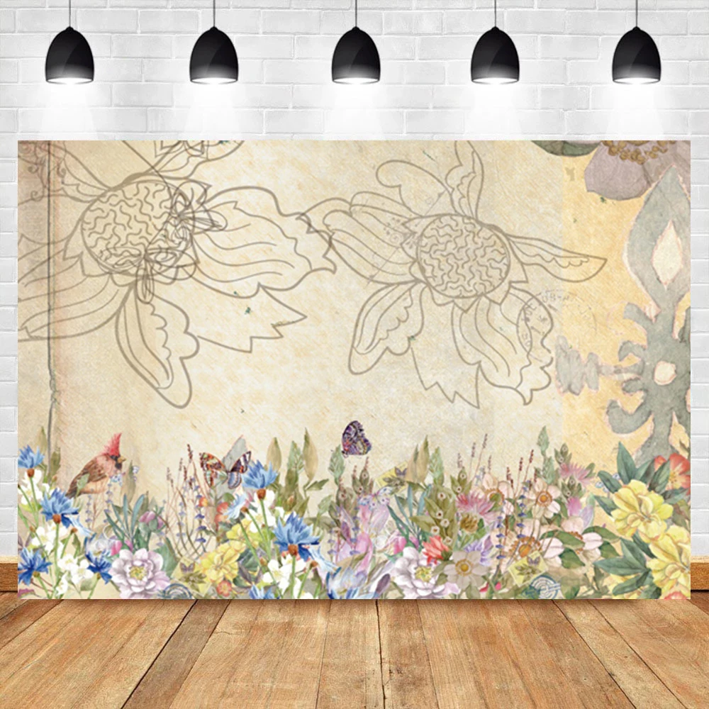 

Laeacco Цветок Птица Бабочка ребенок день рождения фотография Фон фотография фон для фотостудии