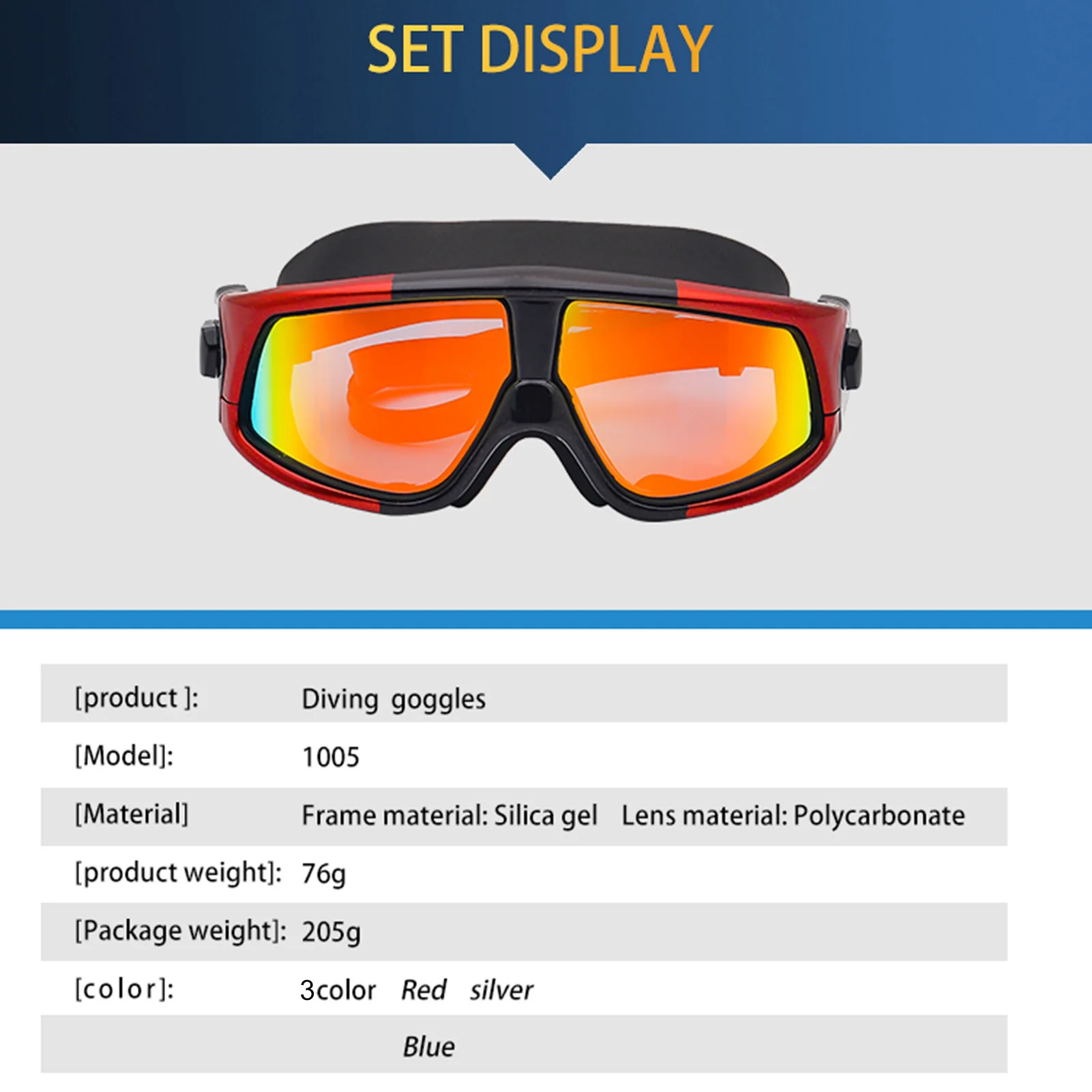 

Professional Swimming Goggles Adults Waterproof Swim Anti-UV Fog Adjustable Glasses Pool Big Frame Glasses