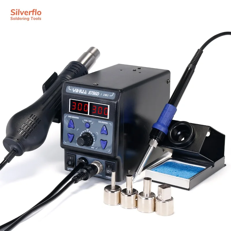 YIHUA 8786D-I 2 in 1 Soldering Iron Hot Air Gun BGA Rework Staion for Repair Welding Work 740W Welding Station