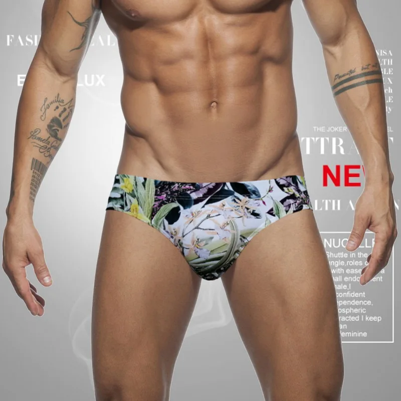 Купальные плавки цветочный Гей Мужской купальный костюм бикини сексуальная