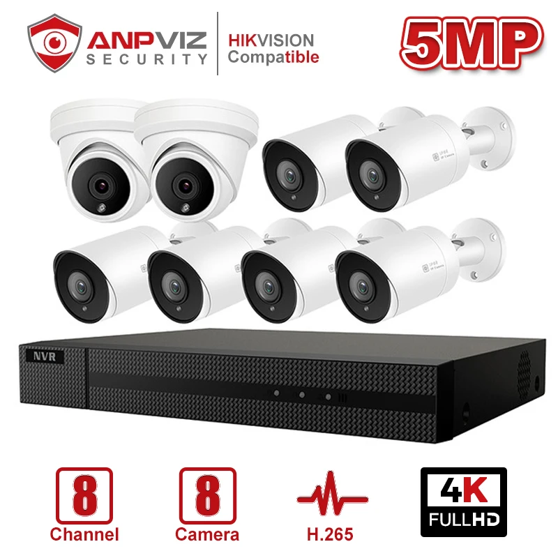 Anpviz 8CH 4K NVR 5MP Dome/Bullet Mix POE IP Camera Kit домашние/наружные системы безопасности CCTV
