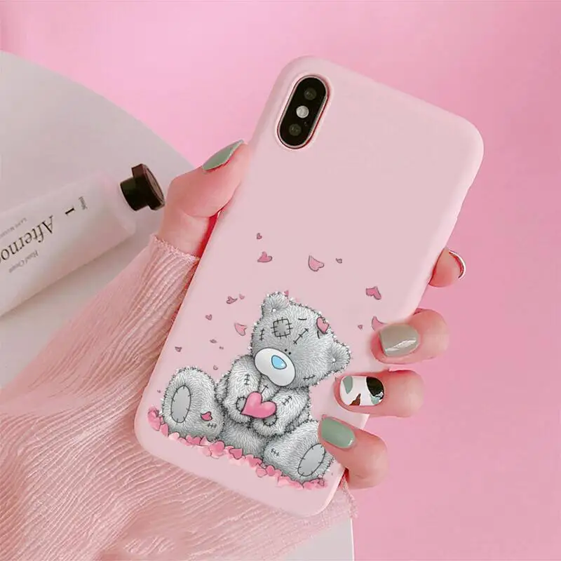

Tatty Teddy bear Cute doll Phone Case For iphone 12 11 Pro Max Mini XS 8 7 6 6S Plus X SE 2020 XR Matte Candy Pink Silicone