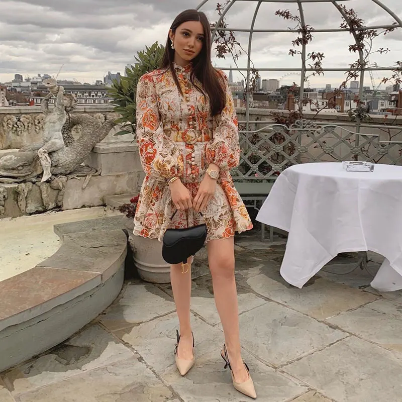 

Runway Elegant Autumn High Waist Embridery Luxury Vintage Dress Dresses Women Lace Party Boho 2021 Spring A-Line Long Sleeve