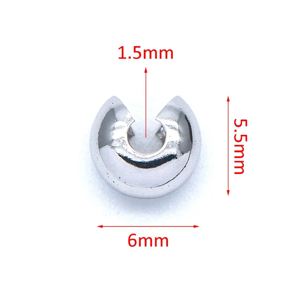 20pcs Silver tone Crimp Bead Covers Rhodium plated Brass White Gold Conceal Ends 4/ 5/ 6mm (GB-641) | Украшения и аксессуары