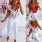 Футболка женская в горошек, Повседневная модная пикантная хлопковая рубашка с короткими рукавами, приталенный Повседневный Топ с квадратным воротником и бантом, на лето