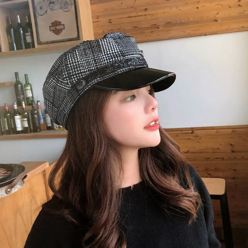 Новинка винтажные вязаные женские шапки с плоским верхом на осень и зиму военные