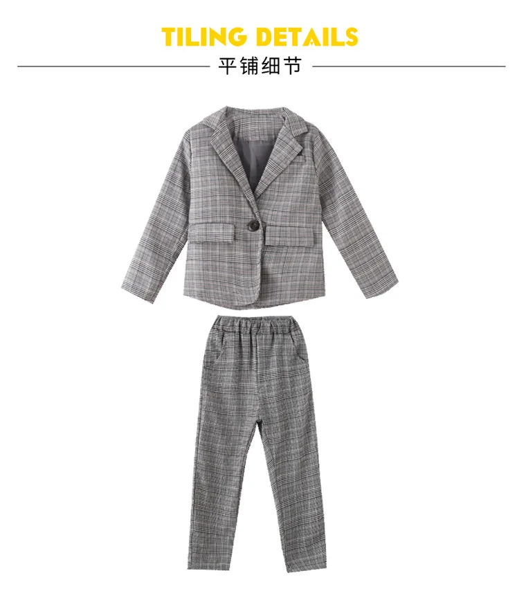 

Child's Girls Clothes Set 2021 Spring Autumn Plaid Jackets + Long Pants Kids Children Clothing Suits Teenage 5 7 8 9 10 12 Yrs
