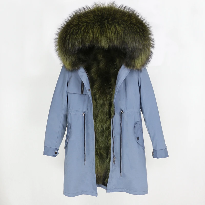 grey green OFTBUY, водонепроницаемая парка, пальто из натурального меха, зимняя куртка для женщин, натуральный мех енота, меховой воротник, Лисий мех, подкладка, теплая Толстая Уличная верхняя одежда - Цвет: grey green
