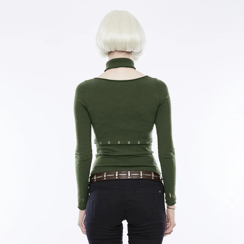 Женский Повседневный свитер в стиле панк с разрезом на талии длинным рукавом