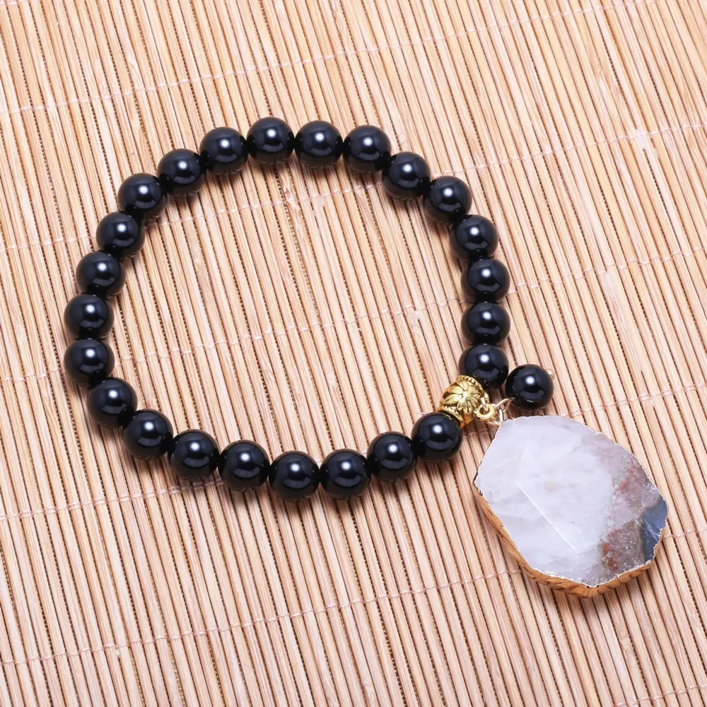 

2020 New Natural Stone Beads Bracelets Agates Semi-tone Pendant Jewelry for Women Birthday Length Gift 18.5cm