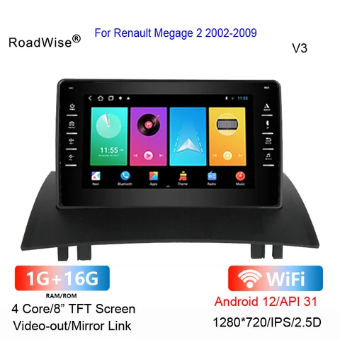 Roadwise для Renault Megane 2 2002 - 2005 2006 2007 2008 2009 Android 12 Carplay Автомагнитола мультимедийный видеоплеер 2Din DVD GPS