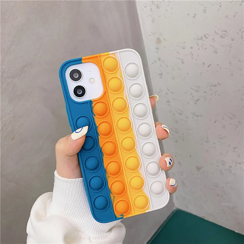 

Squeeze Toy Push Bubble Phone Case Fidget Toys For Iphone 12/11/X/XR/MAX Cute Rainbow Silicone Protective Case