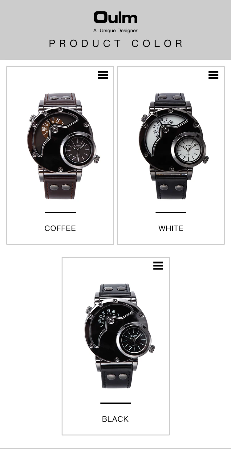 OULM Винтаж уникальные часы класса люкс кварцевые с кожаным ремешком 2 временными