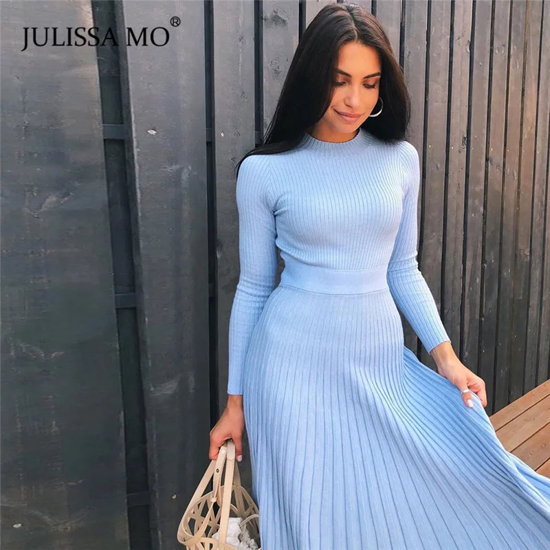 Julissa mo винтажное трикотажное платье-свитер женское розовое элегантное Плиссированное зимнее платье с длинным рукавом Женские вечерние рождественские платья