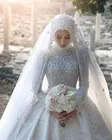 Сдержанное свадебное платье с длинным рукавом, искусственное, пышное, кружевное, цветочное, хиджабкафтан, свадебное платье