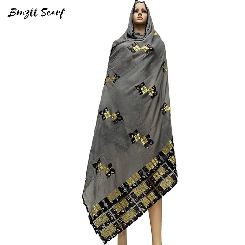 

African Women Cotton Scarf Muslim Embroidery 100% Cotton Scarf for Shawls Hijab Scarf BF-102