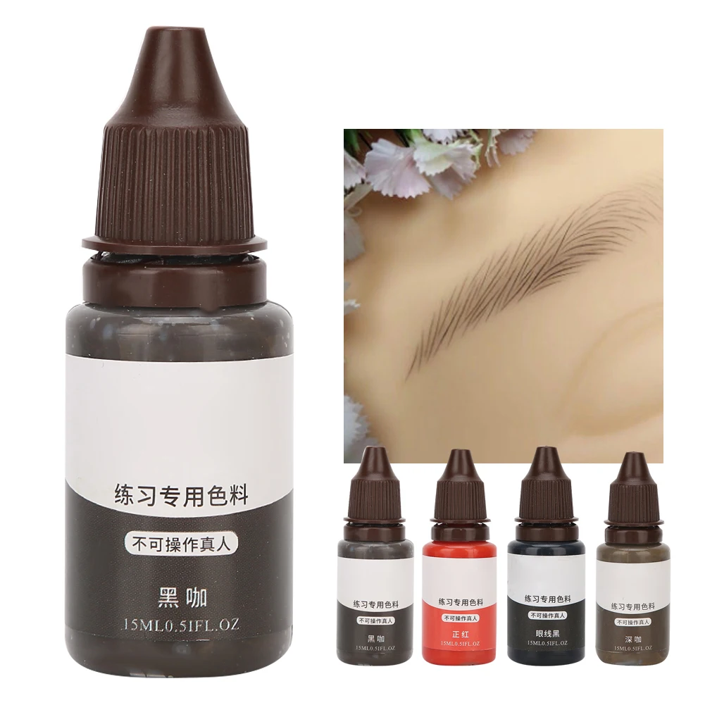 

4pcs Tattoo Practice Pigment Ink Semi-Permanent Fast Coloring Eyebrow Lip Eye Liner Makeup Ink For Tattoo Practice Skin Use 15ml