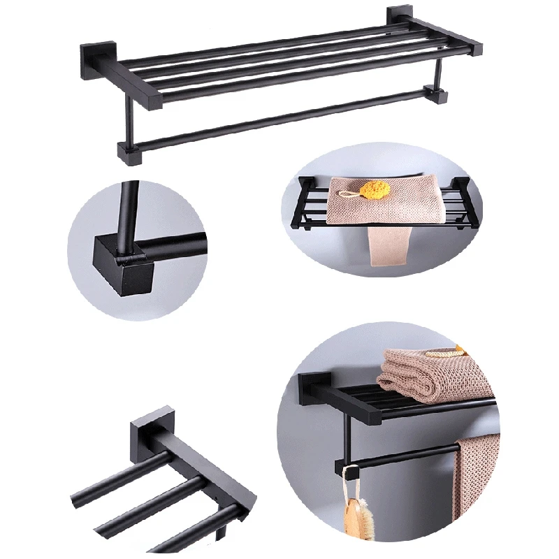 

Black Towel Rack Black Us Style Bathroom Towel Shelf Bath Bathroom Rack Bathroom Towel Holder Black Double Towel Shelf