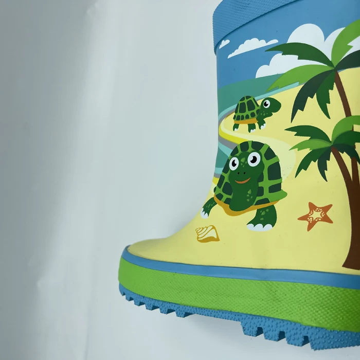 

High end quality popular model portable lightweight anti-skid rubber steel toe women's fun adult cartoon rainboots