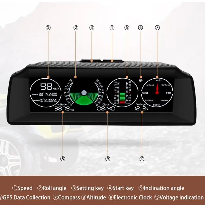VODOOL gps GO-2 Многофункциональный al умный автомобильный измеритель наклона компас инклинометра Спидометр Функция измерения высоты