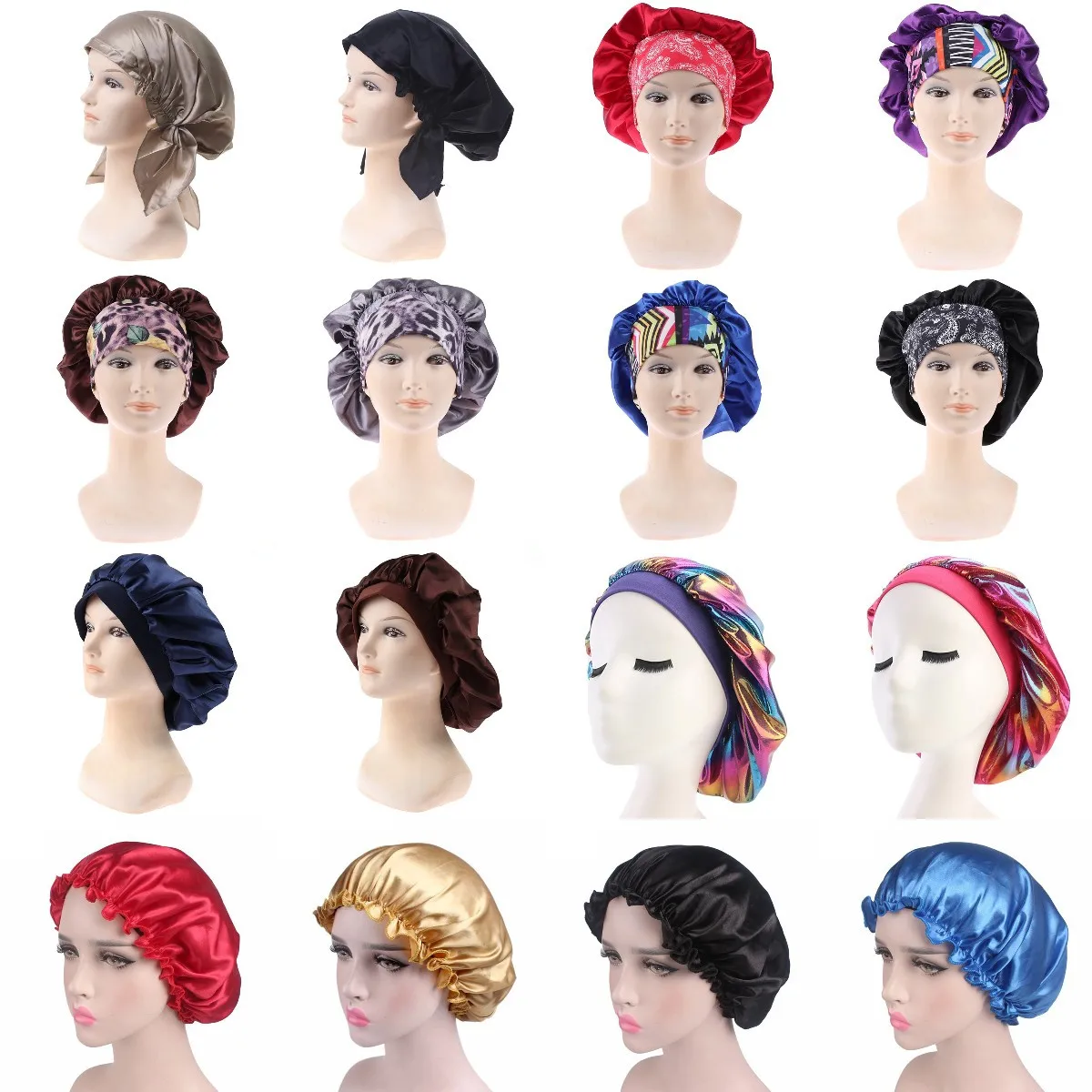 

29 Styles Extra Large Satin Sleep Cap High Quality Waterproof Shower Cap Protect Hair Women Hair Treatment Hats