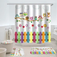 bathroom set with shower curtain non slip rugs toilet lid cover and bath mat fabric waterproof cartoon owl shower curtain kids