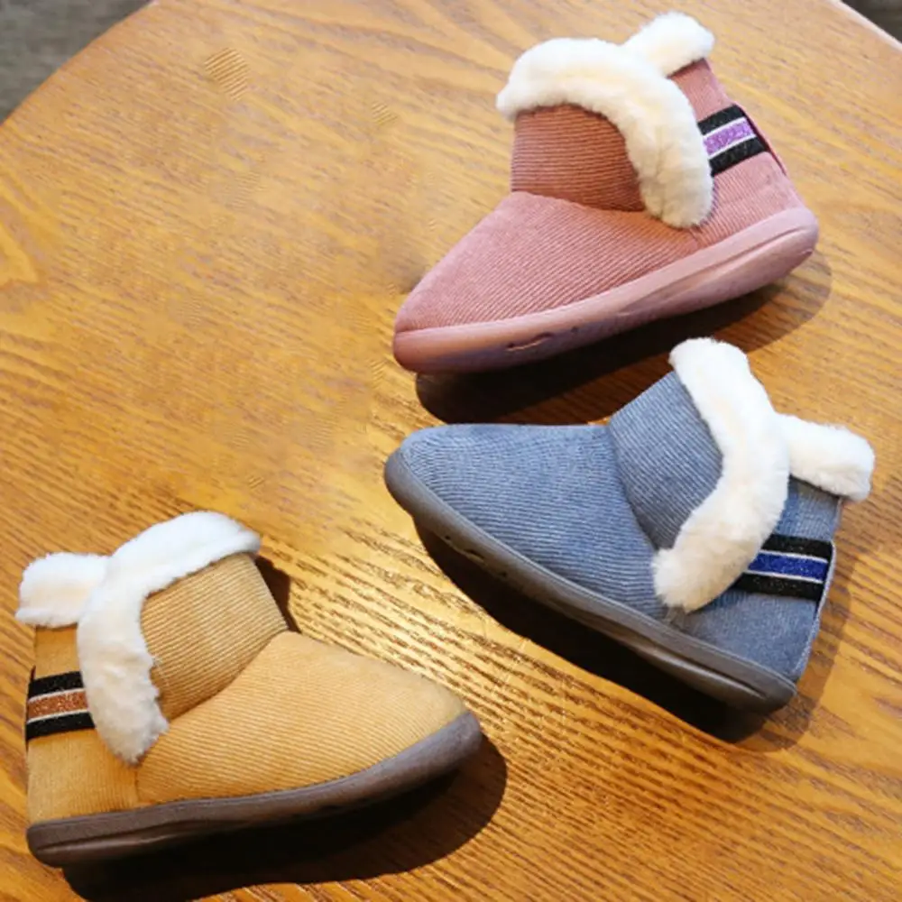 

Kids Winter Thicken Warm Corduroy Snow Boots Boys Girls Soft Sole Non-slip Shoes
