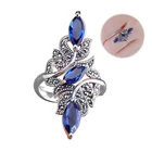 Женское кольцо с синей стразы, Винтажное кольцо с фианитом под античное серебро