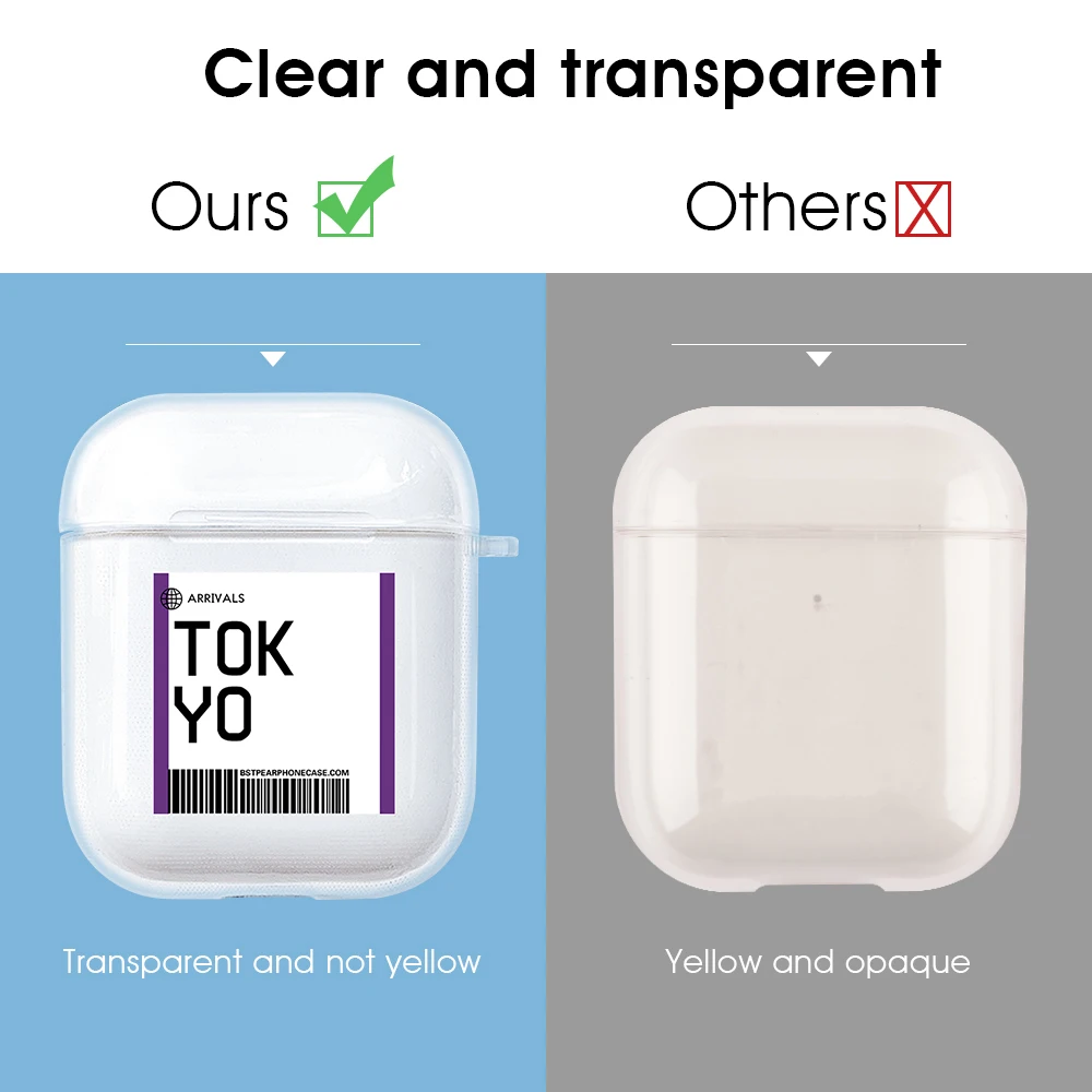 Air Ticket Letter Travel Label Country Case For Airpods 1 2 Earphone Transparent Soft TPU Cover Fundas pods Cute | Электроника