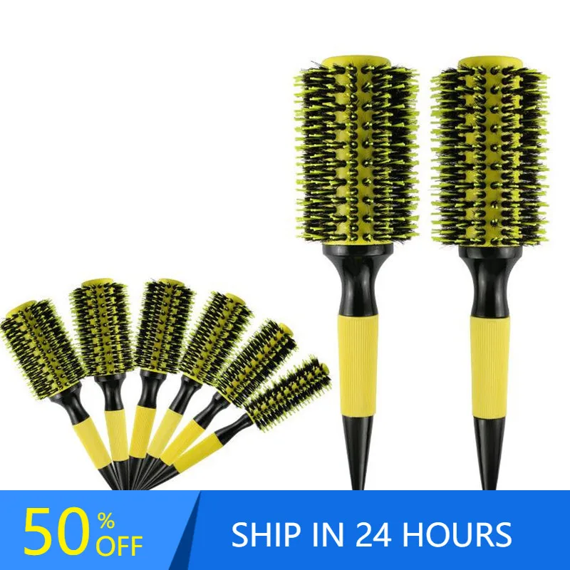 1/6 шт. Профессиональная деревянная круглая расческа для волос с щетиной кабана