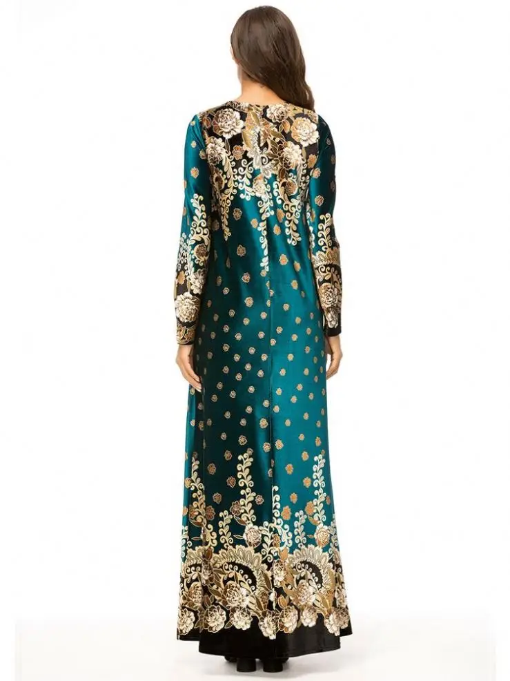 

long sleeves islamic clothing muslim dress women arabic fashion print long maxi dresses robe de mariage Y10179
