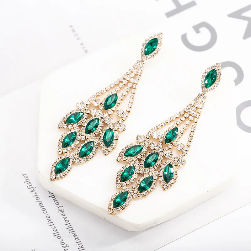 gold-green Bague Ringen, 8 цветов на выбор, преувеличенное серебро, 925 ювелирные изделия, серьги с драгоценными камнями для женщин, хрустальные серьги в виде листьев, вечерние серьги для помолвки - Цвет камня: gold-green