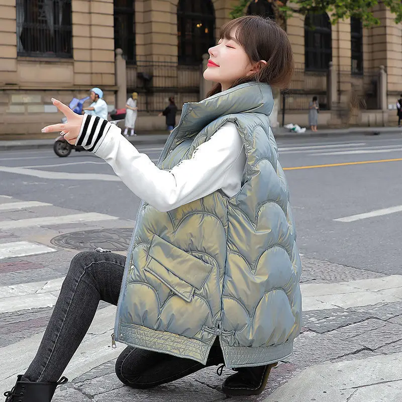 

2021 Women's Warm Down Cotton Vest Coat Autum Winter New Ladies Casual Waistcoat Female Sleeveless Long Vest Jacket Slim