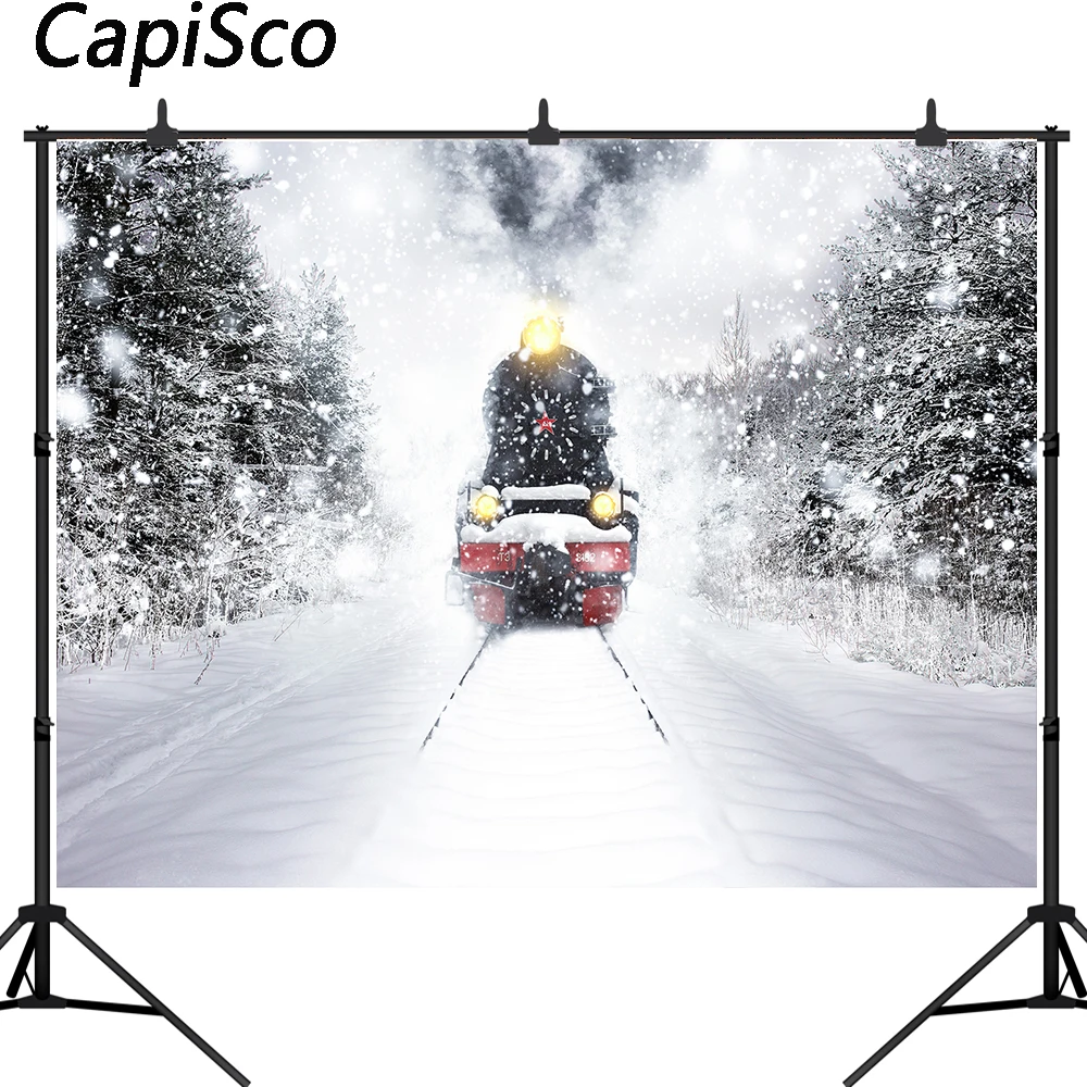 

Capisco photography backdrops railway snow winter train christmas Background for photo studio kids funds vinyl backdrop