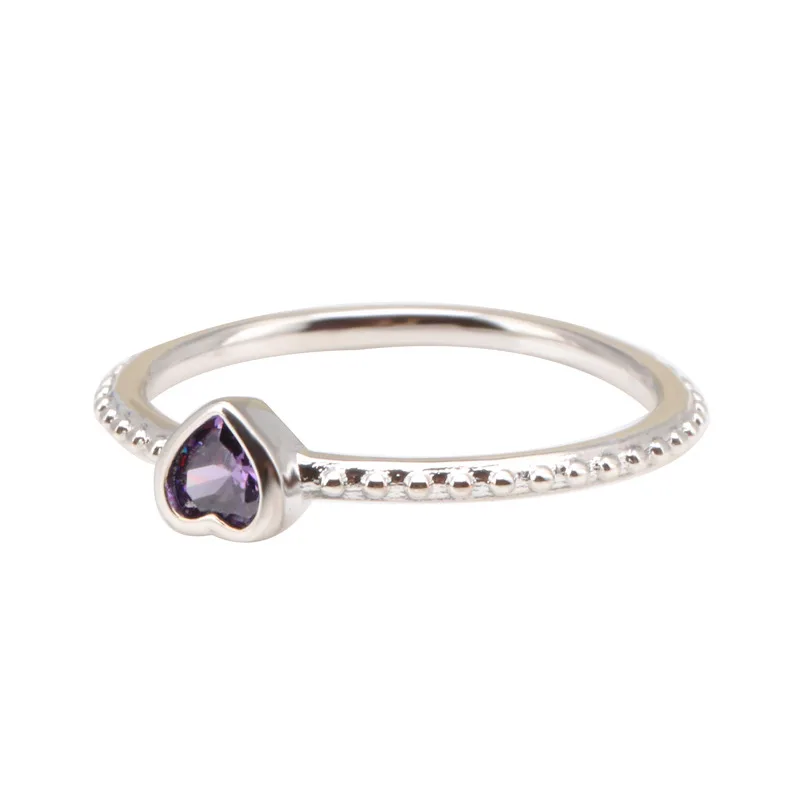 

DoDoFly Authentic 925 Sterling Silver Heart-shaped Purple Zircon Ring For Women Female Original Jewelry