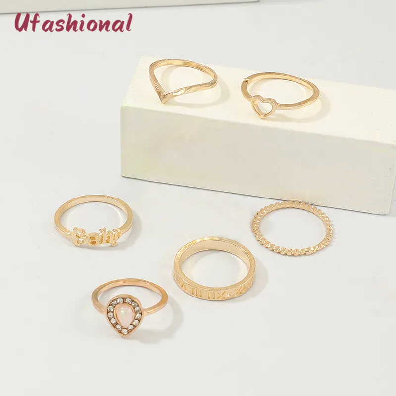 Набор колец из цинкового сплава 6 шт. набор золотых в богемном стиле винтажная