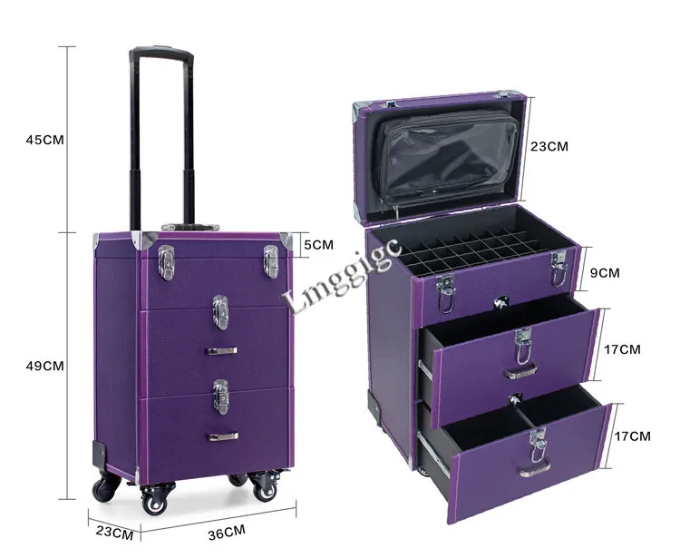 

Suitcase for Makeup, Cosmetic Bag with Wheel, Nails Toolbox Beautician Luggage Tattooist Box with Rolling, barber Trolley Case