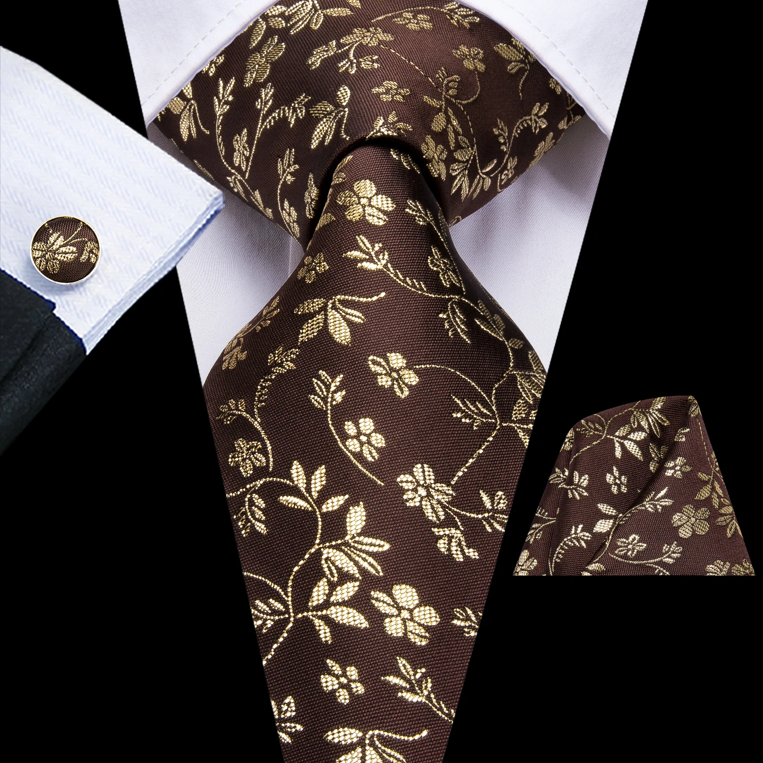 

Hi-Tie Men's Tie Set Gold Black Paisley Silk Wedding Ties For Men New Fashion Design Quality Hanky Cufflinks Set Dropshipping