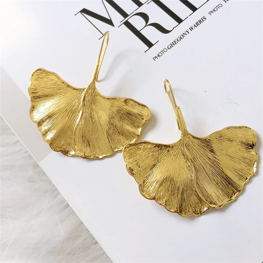

New Gold Color Leaves Metal Earrings For Women Girls Korean Geometric Boho Statement Bijoux Elegant Casual Chic Modern Jewelry