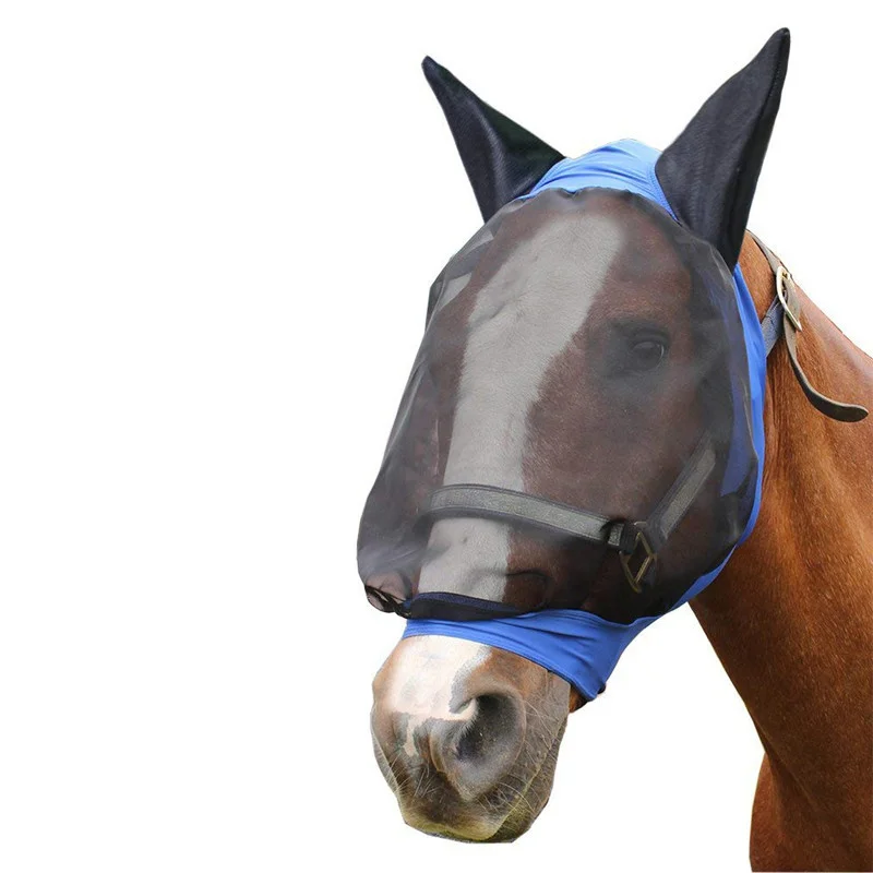Horse Fly Mask Full Face Mesh Anti-UV Anti Fly Mask With Ears Accessories Horse Riding Breathable Net Protector Horse Ear Cover