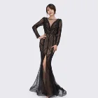 Роскошные вечерние платья с блестками и V-образным вырезом Delia Dubai 2021 платье с длинным рукавом и юбкой-годе