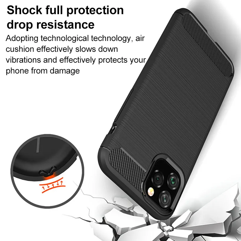 Для iPhone 11 Pro Max чехол из углеродного волокна матовый противоударный мягкий ТПУ для