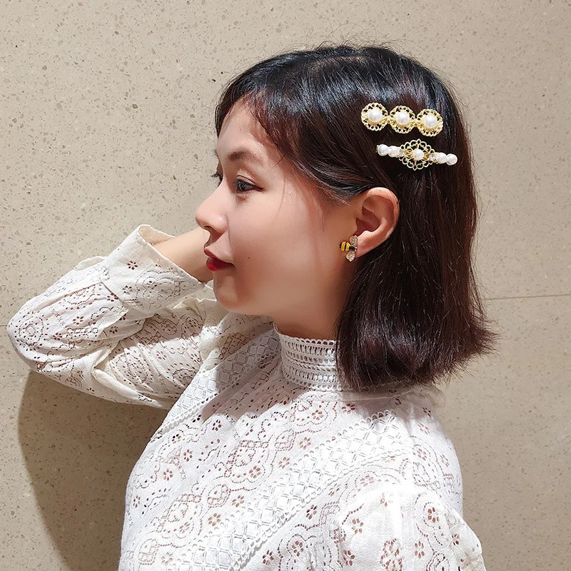 

Net Red Imitation Pearl Hair Clips For Women Girls Boutique Feather Shell Metal Alloy Hairpins Barrettes Hair Acessories 2021