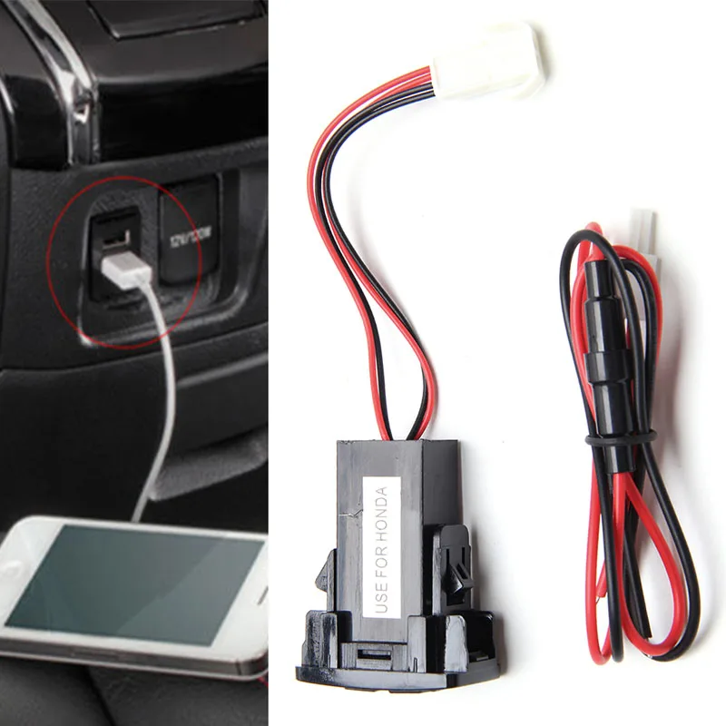 

Dual USB Port Socket iPad Smartphone Mobile Phone Car Charger Blue LED For Honda