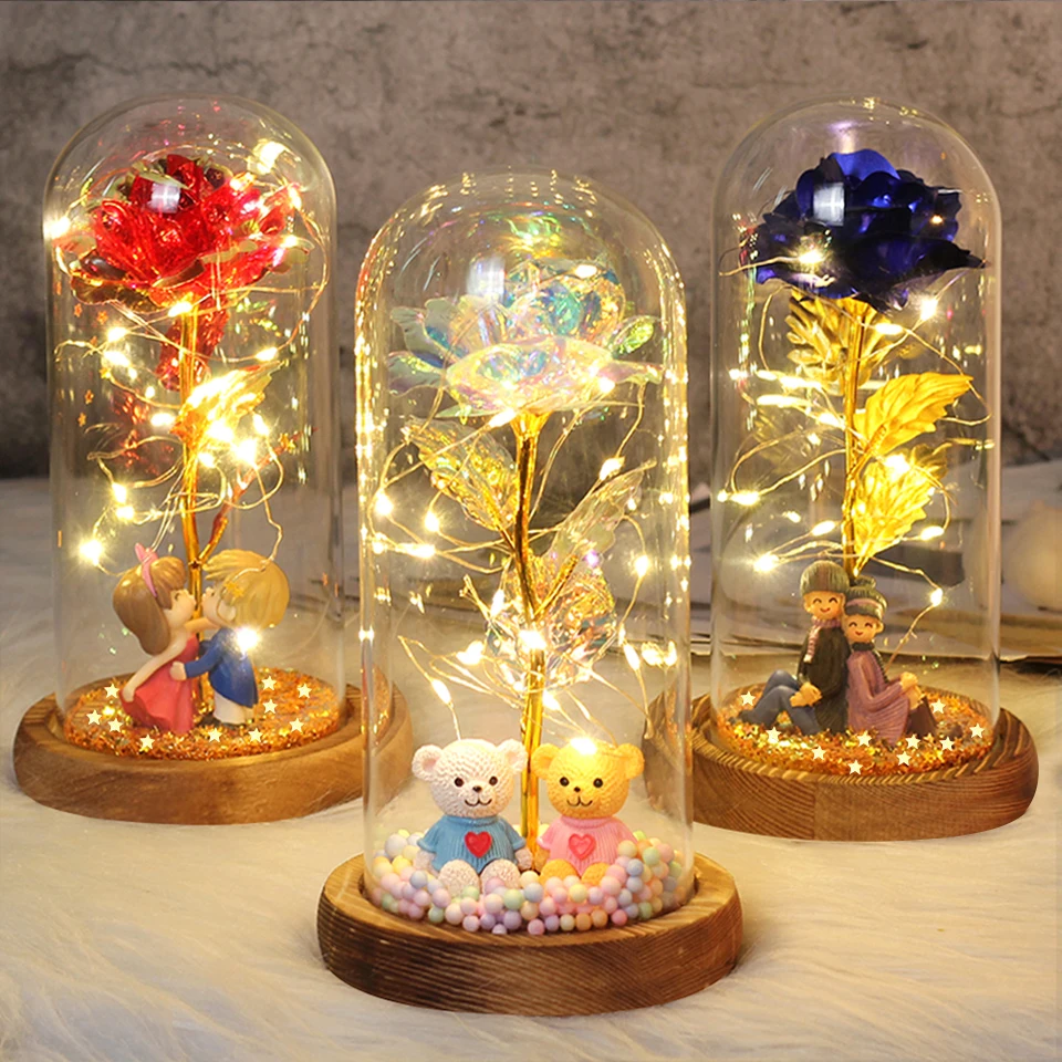 Красавица и чудовище роза цветок с мишкой Тедди в стеклянном куполе украшение