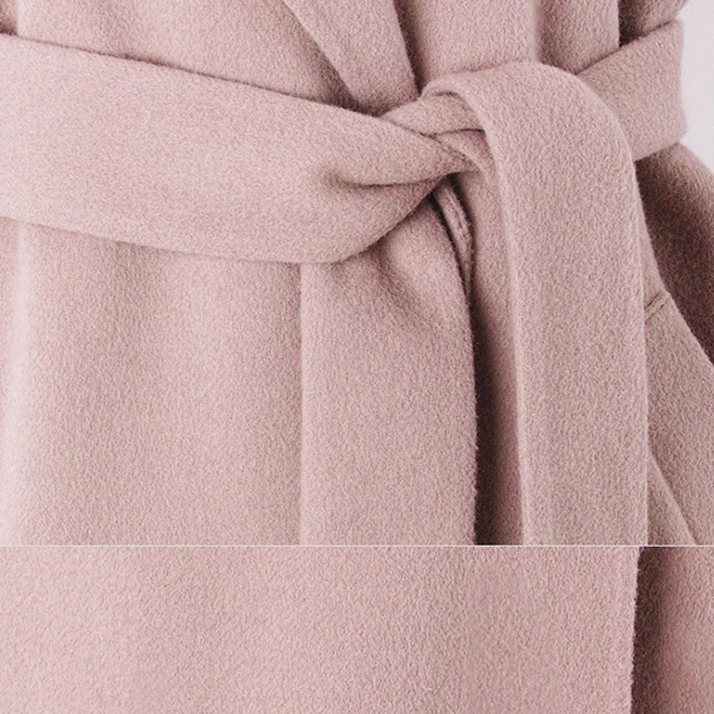 Женское шерстяное пальто SAGACE длинное с отложным воротником длинным рукавом и