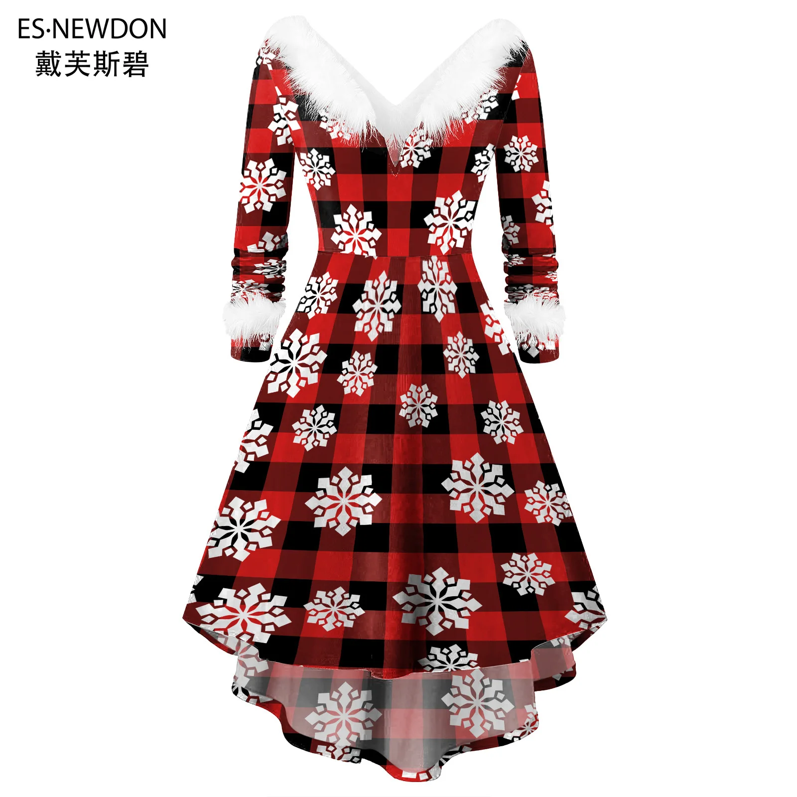 

Esnewdon Christmas Dress Wrap V Neck Holiday Casual Flare Party Dress Faux Collar Knee-Length Sexy Short Prom Dress for Women